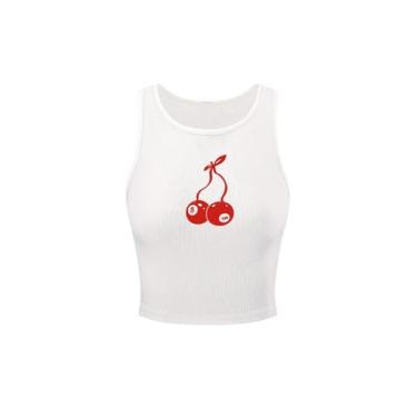 Imagem de Floerns Camiseta feminina sem mangas com estampa gráfica justa, Marfim branco, P