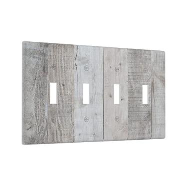 Imagem de Shiplap de madeira cinza rústica interruptor quádruplo interruptor de luz decorativa vintage country 4 gangues placa de parede placa de interruptor elétrico para casa de fazenda banheiro quarto sala de estar decoração