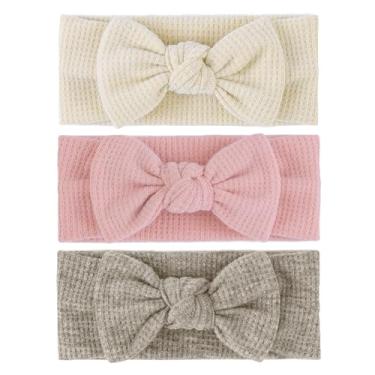 Imagem de Lanmerry Fitas de cabelo para bebês meninas com laços, elásticos, acessórios de cabelo feitos à mão, recém-nascidos, crianças, bege, cáqui escuro, rosa claro