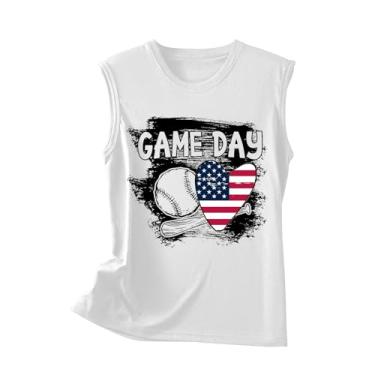 Imagem de Camiseta regata feminina com estampa de beisebol Game Day, sem mangas, gola redonda, camiseta de verão leve, Azul escuro, 4G