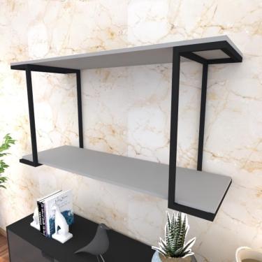 Imagem de Prateleira Industrial Suspensa Estante Parede Nicho Cinza Cozinha Escritorio Sala Quarto Infantil