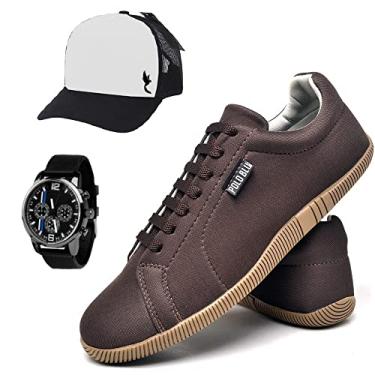 Imagem de Kit Sapatênis Masculino Casual Com Boné e Relogio Confortavel Bonito Cor:Marrom;Tamanho:42;Genero:Masculino