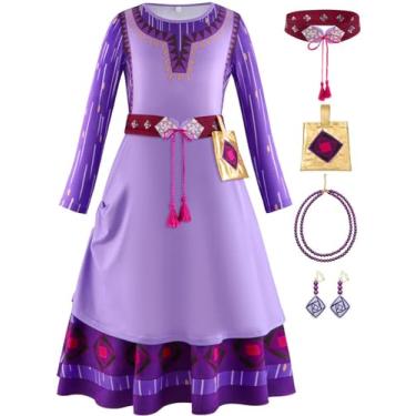 Imagem de Fantasia Wish Asha para meninas e crianças, vestido de princesa Asha com acessórios, roupas de cosplay de Halloween (estilo 1, 10-12 anos)