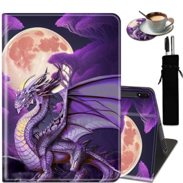 Imagem de Capa inteligente para Samsung Galaxy Tab S8 Plus 2022/Tab S7 FE 2021/Tab S7 Plus 2020 de 12,4 polegadas, com suporte ajustável, despertar e hibernar, dragão roxo e lua roxa (bolsa para canetas)