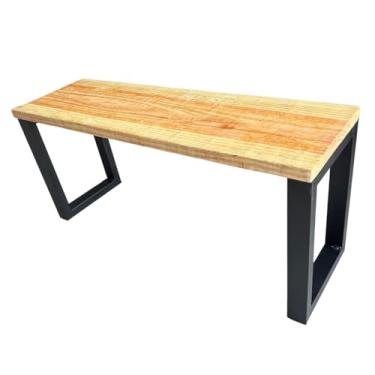 Imagem de banco industrial rústico acento madeira maciça e aço