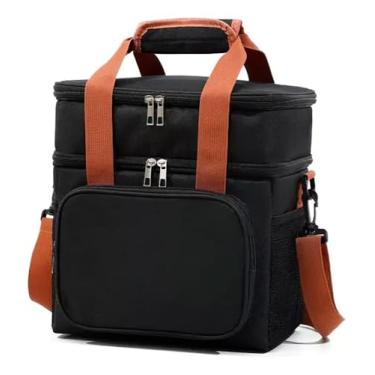 Imagem de Bolsa Térmica Grande Espaçosa Dois Compartimentos Lancheira Para Marmita, Passeio, Escola, Faculdade, Trabalho Bolsa Para Marmita, PREMIUM (Preta)