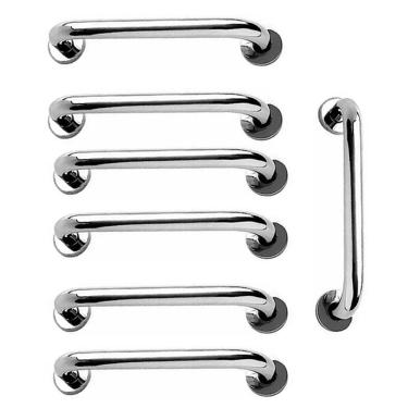 Imagem de Alça de Apoio 30cm Barra Inox Kit 7 Unidades Segurança Idoso Cadeirante Banheiro Box Acessibilidade Corrimao Suporte