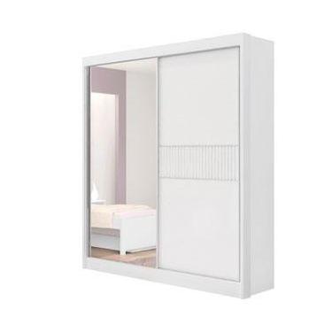 Imagem de Guarda Roupa Solteiro 1 Porta Espelhada Branco Atenas Ripado - D'doro