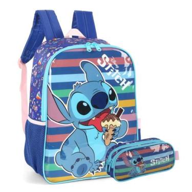 Imagem de Kit Escolar Infantil Juvenil Mcohila de Costas com Estojo Stitch Origi
