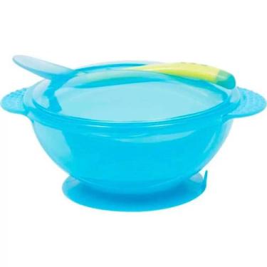 Imagem de Prato Com Tampa E Colher Termossensível Kit Bowl Para Bebê  - BUBA, Az