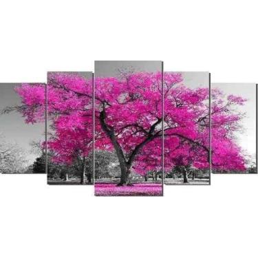 Imagem de Painel Dd Quadro Mosaico 5 Partes Para Sala Arvore Ipe Rosa - NEYRAD