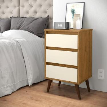 Imagem de Mesa De Cabeceira Wood Pés Palito 3 Gavetas Retrô  EJ MÓVEIS, Freijó/O