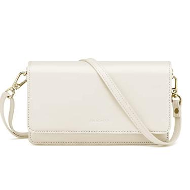 Imagem de nuoku Bolsa tiracolo feminina para celular com compartimentos para cartão de crédito, carteira de pulso de couro leve, 4 - damasco