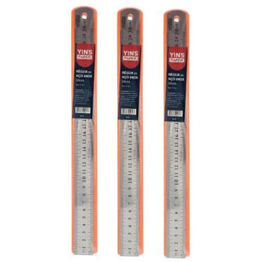 Imagem de Kit 3 Réguas Escolar Escritório Costura de Aço Inox 30cm - Yins Paper