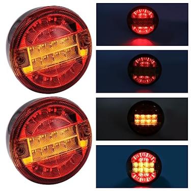 Imagem de Xuzimaoyi Luz traseira redonda de 20 LED vermelha e amarela redonda para travão de direção de freio luzes traseiras redondas Parque Luzes marcadoras de seta adequadas para vagões, ônibus, caminhões, trailers 2 peças
