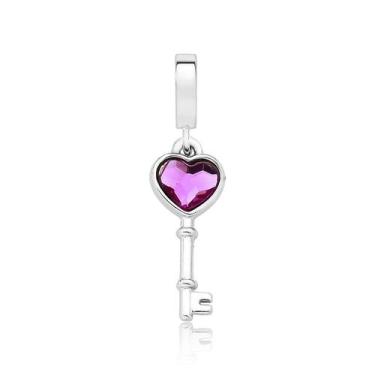 Imagem de Charm Chave com Coração de Cristal Revestido em Ródio - VL ACCESSOIRES