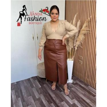 Imagem de Saia Midi Plus size /Courinho  - Nanda Fashion Boutique , Chocolate, G