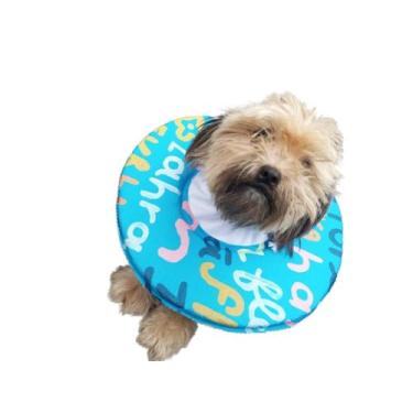 Imagem de Colar Cães Pets Dog Elizabetano Disco Cone Revestido Tecido - marinho