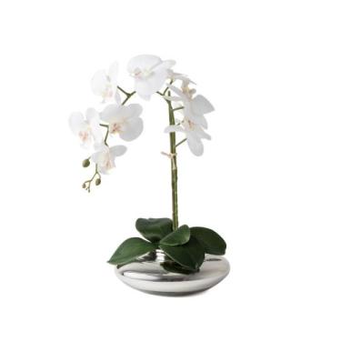Imagem de Vaso Flor Planta Artificial Orquídea Realista - Floralis, Branco