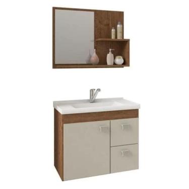 Imagem de Conjunto Gabinete de Banheiro 100% MDF Isa Com Espelheira E Pia Mgm Móveis