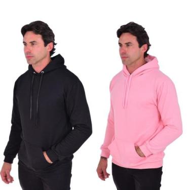 Imagem de Kit 2 Moletom Masculino 100% Algodão Confortável Frio Básico Canguru L