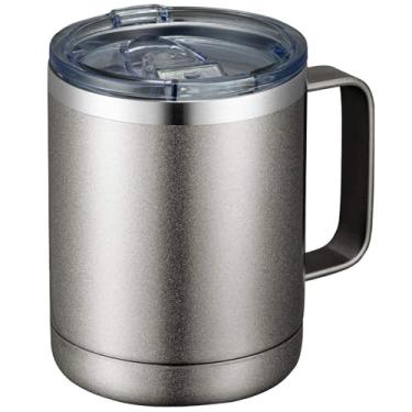 Imagem de Caneca de café com alça MEWAY, 350 ml, copo térmico de viagem de aço inoxidável com tampa deslizante, copo com isolamento a vácuo e parede dupla para bebidas quentes e frias (cinza claro, 1 unidade)