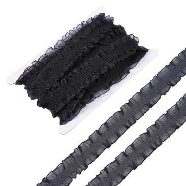 Imagem de Beadthoven 10 jardas de organza preta com acabamento de renda de 3,5 cm fita elástica de chiffon com babados e renda para costurar, bordado, aplique de franja, colares de casamento