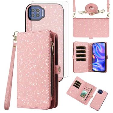 Imagem de Asuwish Capa de telefone para Moto One 5G/One5G UW/Moto G G5 Plus Carteira magnética destacável com protetor de tela e suporte para cartão de glitter celular Motorola One Lite XT2075-1 feminino