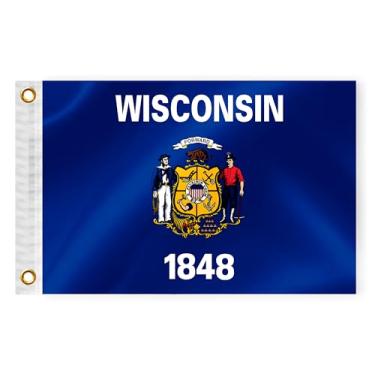Imagem de Bandeira náutica de barco do estado de Wisconsin 30 x 45 cm dupla face 3 camadas WI bandeira marinha nylon pequeno iate vela pontão barco ATV bicicleta caminhão motocicleta banner latão ilhós