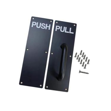 Imagem de Ｂｅｓｇａ Puxadores de porta de aço inoxidável puxam puxadores com parafuso de montagem placas de impulso de porta resistentes para hotéis públicos, Push Pull Preto