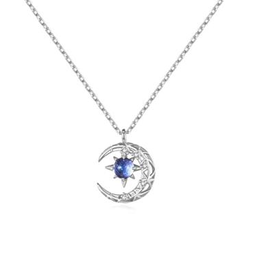 Imagem de FUTIMELY Colar de cristal de zircão brilhante para mulheres adolescentes, céu estrelado azul, galáxia, sol e lua, colar de estrela simples e elegante, aliado, aliado