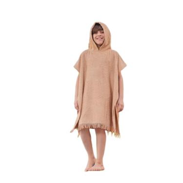 Imagem de ALLEN & MATE Toalha com capuz 100% algodão para crianças - toalha de banho macia, poncho de toalha de banho absorvente com capuz para crianças pequenas, meninos, meninas (diamante bege, 7-12 anos)