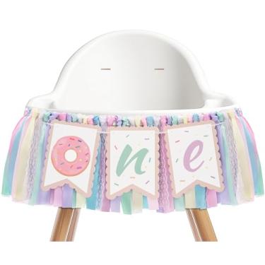 Imagem de Kriyokiaa Faixa de cadeira alta Donut 1st Birthday Girl Sweet One Birthday Party Decorações Rainbow High Chair Banner Birthday Photo Background