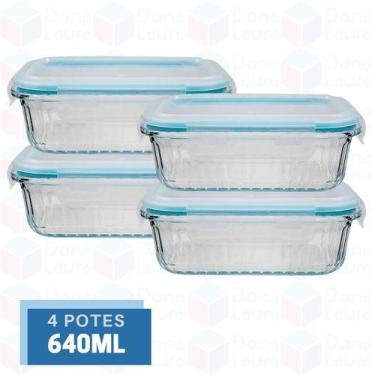 Imagem de 4 Potes Marmita Vidro Resistente 640ml Forno Microondas - Belo Vidro, 