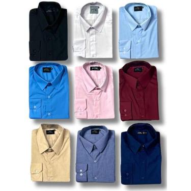 Imagem de KIT 09 peças - Camisa Social Manga Longa Slim e Tipo Linho (sem cinza 