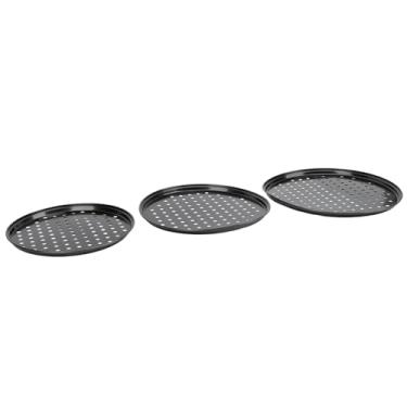 Imagem de Bandeja de Pizza Redonda Profissional de Pizza de Aço Carbono Com Orifícios para o Conjunto de Cozimentos Em Casa do Forno