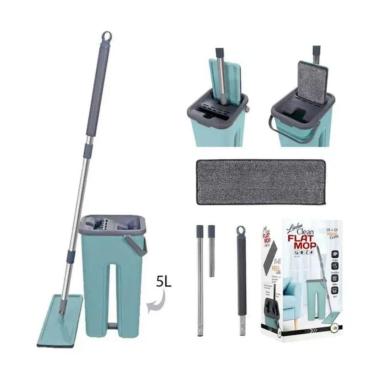 Imagem de Kit Profissional Rodo Flat Mop E Balde Lava E Seca Com 2 Refis Limpeza Eficiente