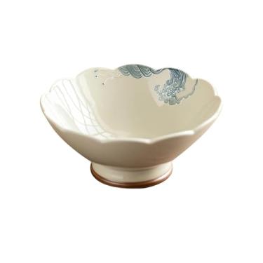 Imagem de Prato de frutas de flor ondulado esculpido pintado à mão, bandeja de cerâmica prato de lanche de pé alto - prato de chá