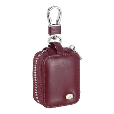 Imagem de HARFINGTON Capas para fones de ouvido, capa para fone de ouvido, capa de couro PU, bolsa organizadora pequena com bolso de malha para cabo USB, fones de ouvido com fio sem fio, vinho