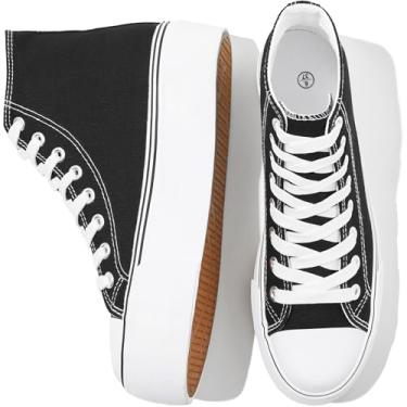 Imagem de FRACORA Tênis feminino de lona de cano alto branco e preto com cadarço, Preto, 38