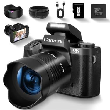 Imagem de Câmera digital 8K para fotografia, câmera de vlogging para YouTube com foco automático, tela sensível ao toque WiFi, câmera de vídeo com zoom digital de 16X com bateria de 3000 mAh, lente dupla, capa