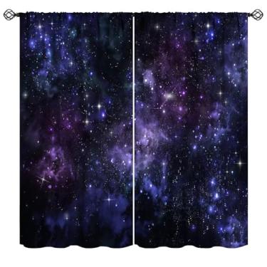 Imagem de Mchenxin Cortinas de céu estrelado, roxo escuro, galáxia, espaço sideral, nebulosa, universo, estrelas, impressão, cortinas de janela para crianças, meninos, meninas, quarto, sala de estar, 106,7 x