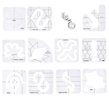 Imagem de 11 kit de modelo de acolchoado com régua de haste baixa e adesivos antiderrapantes - réguas de acolchoamento de movimento livre para máquinas de costura, essenciais de artesanato DIY