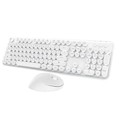 Imagem de Kootop Combo de teclado e mouse sem fio, teclado branco fofo de 104 teclas com teclado numérico e mouse para Windows, computador, PC, notebook, laptop (branco)