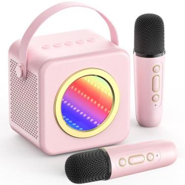 Imagem de Máquina de Karaokê XWIT Mini Portátil com 2 Microfones Sem Fio - Rosa