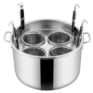 Imagem de Conjunto de inserção de panela de macarrão de aço inoxidável com cesta de coador, panela a vapor para cozinha doméstica, restaurante, 4 furos