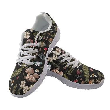 Imagem de Coloranimal Sapatilhas de presente de primavera verão para mulheres e homens, tênis de corrida e caminhada, Cogumelo vintage Cottagecore Trippy, 38 BR