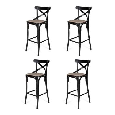 Imagem de Kit 4 Banquetas Katrina Premium Em Aço Preto Assento Bege