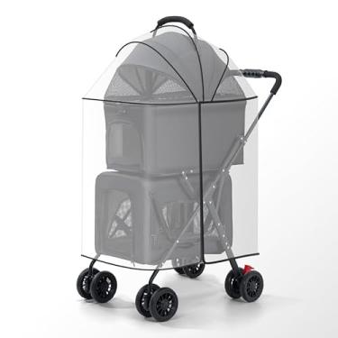 Imagem de Carrinho de bebê duplo para cães com capa de chuva, bolsa removível para transporte de animais de estimação, 4 rodas, leve, impermeável, dobrável, para cães médios e pequenos e gatos (preto)