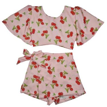 Imagem de Conjunto Infantil Juvenil Short Saia Cropped Amarração - 2L Kids, Cere